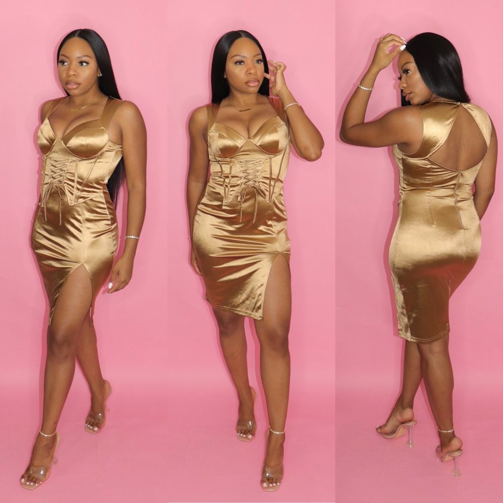 Honey Baby Gold Corset Sexy Party Dress - BOUTIQUE